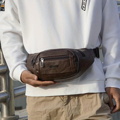 Men's Leather Chest Bag Waterproof Shoulder Bag