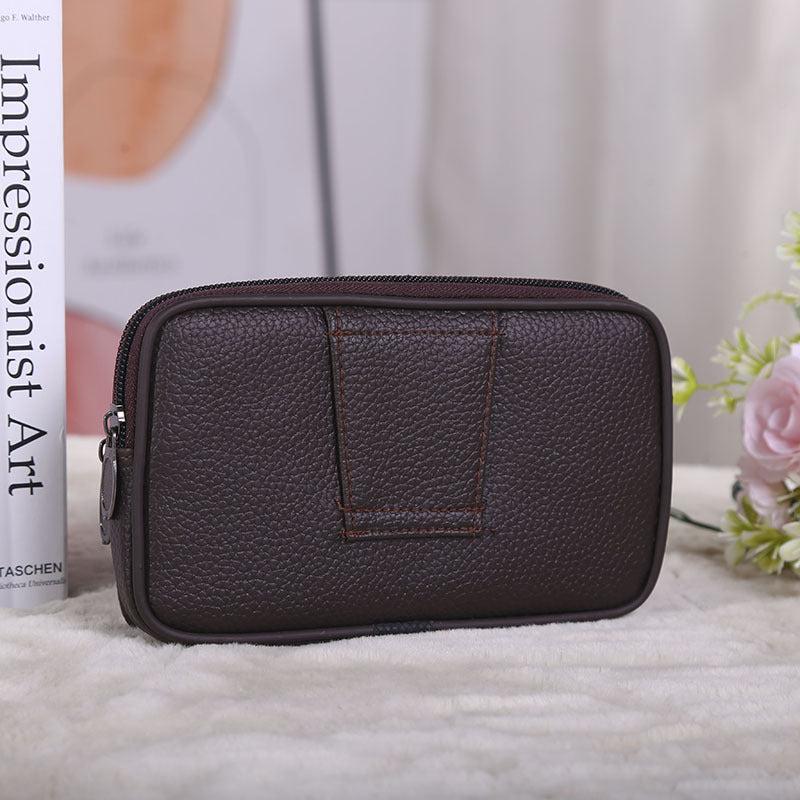 Men's Leather Waist Bag Double Layer Mobile Phone Business Coin Purse