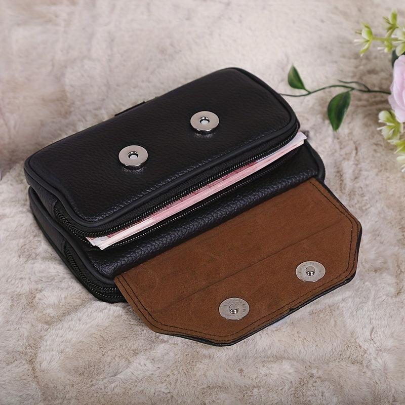 Men's Leather Waist Bag Double Layer Mobile Phone Business Coin Purse