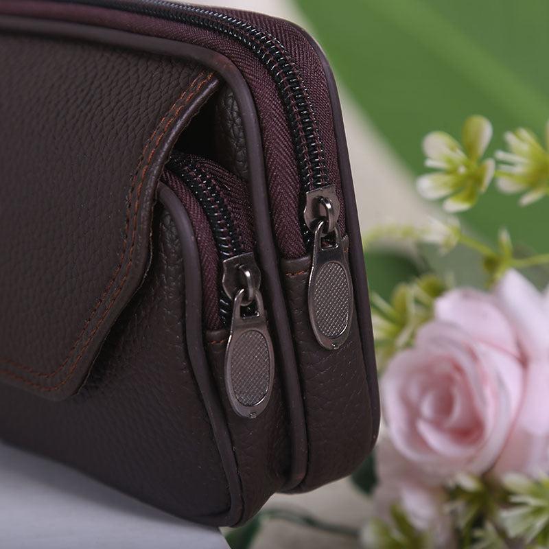 Men's Leather Waist Bag Double Layer Mobile Phone Business Coin Purse
