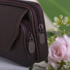 Men's Leather Waist Bag Double Layer Mobile Phone Business Coin Purse