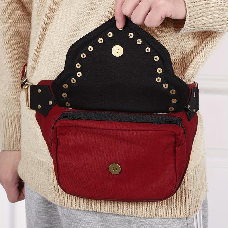 Punk Retro Flap Waist Bag Fanny Bag Rivet Bag Street Style
