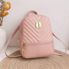 Quilted Small Backpack Women's Faux Leather Zipper Backpack