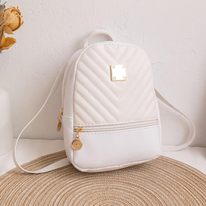 Quilted Small Backpack Women's Faux Leather Zipper Backpack