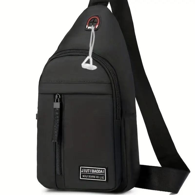 Men's Nylon Crossbody Bag with Earphone Hole for Hiking Running Cycling