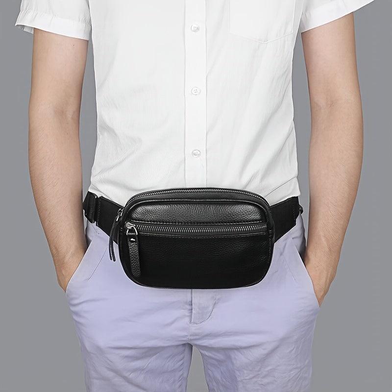 Men's Leather Fanny Pack Belt Bag for Running Hiking Lightweight Messenger Bag