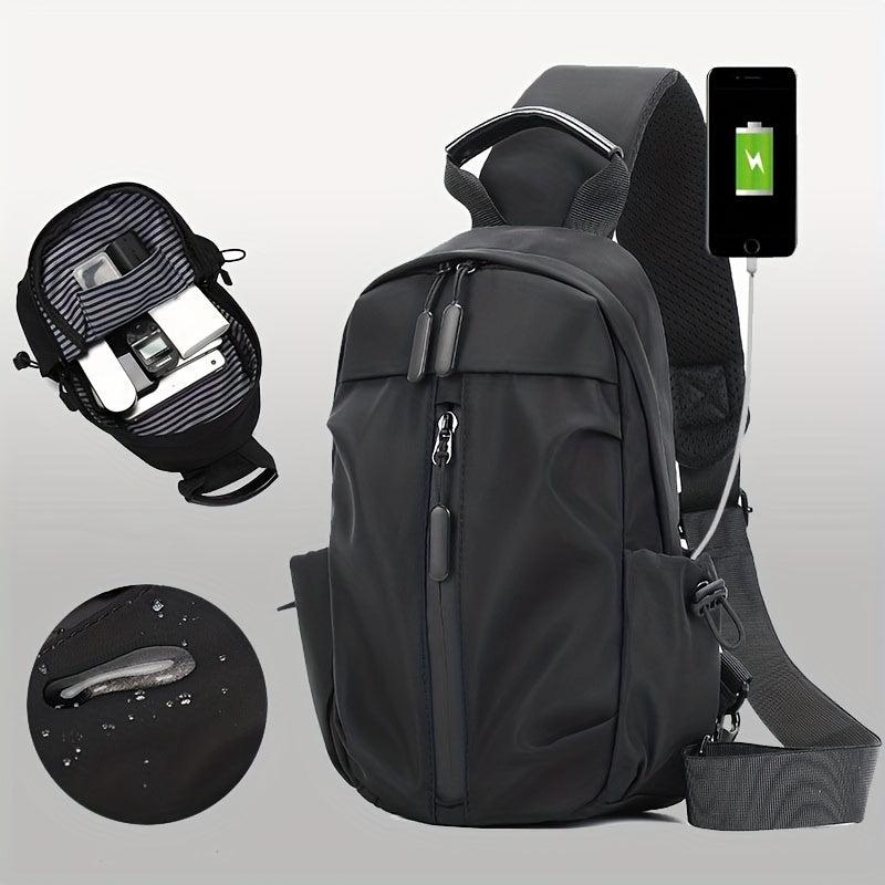 Men's Nylon Crossbody Bag USB Port Large Capacity Waterproof Shoulder Bag