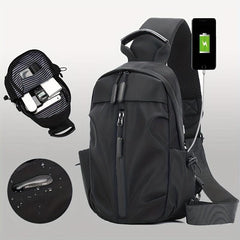 Men's Nylon Crossbody Bag USB Port Large Capacity Waterproof Shoulder Bag