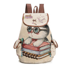 Cat Pattern Flap Backpack Animal Print Bookbag For Students