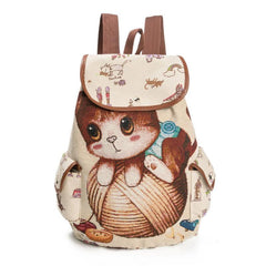 Cat Pattern Flap Backpack Animal Print Bookbag For Students