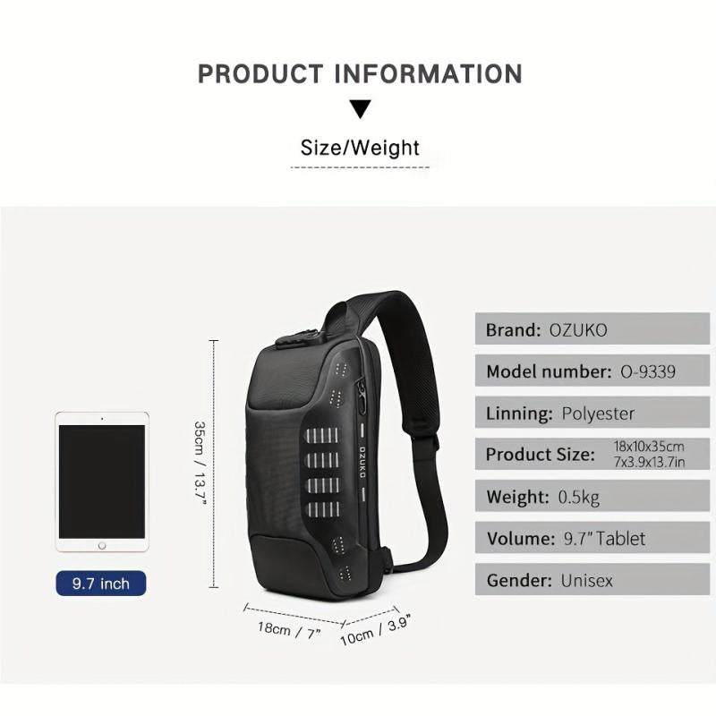 Men's Anti-theft Messenger Bag USB Charging Waterproof Backpack