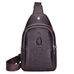 Men's Crocodile Pattern Chest Bag with Earphone Hole