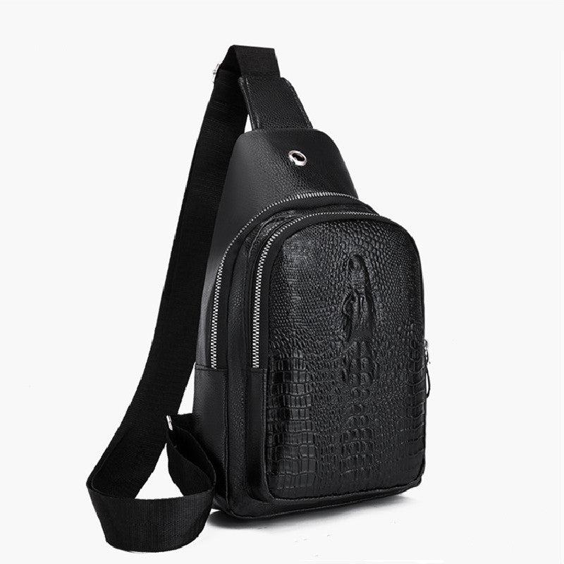 Men's Crocodile Pattern Chest Bag with Earphone Hole