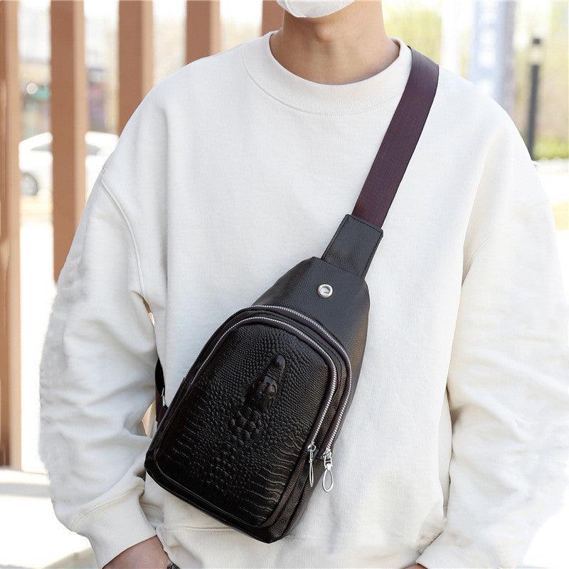 Men's Crocodile Pattern Chest Bag with Earphone Hole