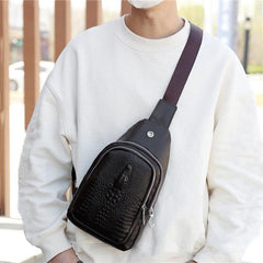 Men's Crocodile Pattern Chest Bag with Earphone Hole