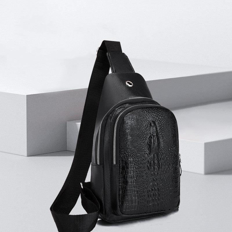 Men's Crocodile Pattern Chest Bag with Earphone Hole