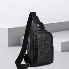 Men's Crocodile Pattern Chest Bag with Earphone Hole