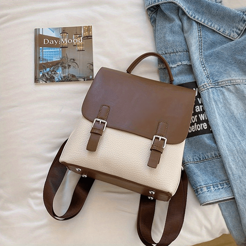 Stylish Flap Rucksack Women's School Bag, Lightweight Backpack with Buckle Decor