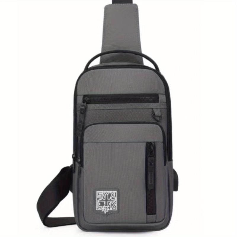 Men's Casual Chest Bag With USB Charging Port Phone Bag for Outdoor Sports