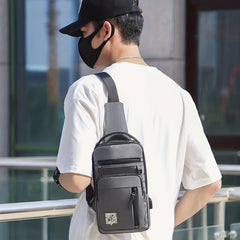Men's Casual Chest Bag With USB Charging Port Phone Bag for Outdoor Sports
