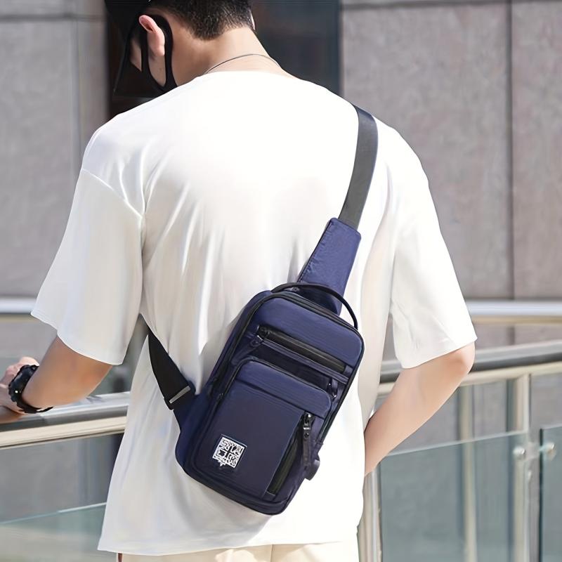 Men's Casual Chest Bag With USB Charging Port Phone Bag for Outdoor Sports