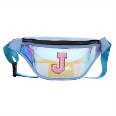 Women's Laser Fanny Bag with Initial Chenille Letter Patch - Adjustable Strap