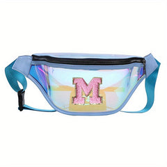 Women's Laser Fanny Bag with Initial Chenille Letter Patch - Adjustable Strap