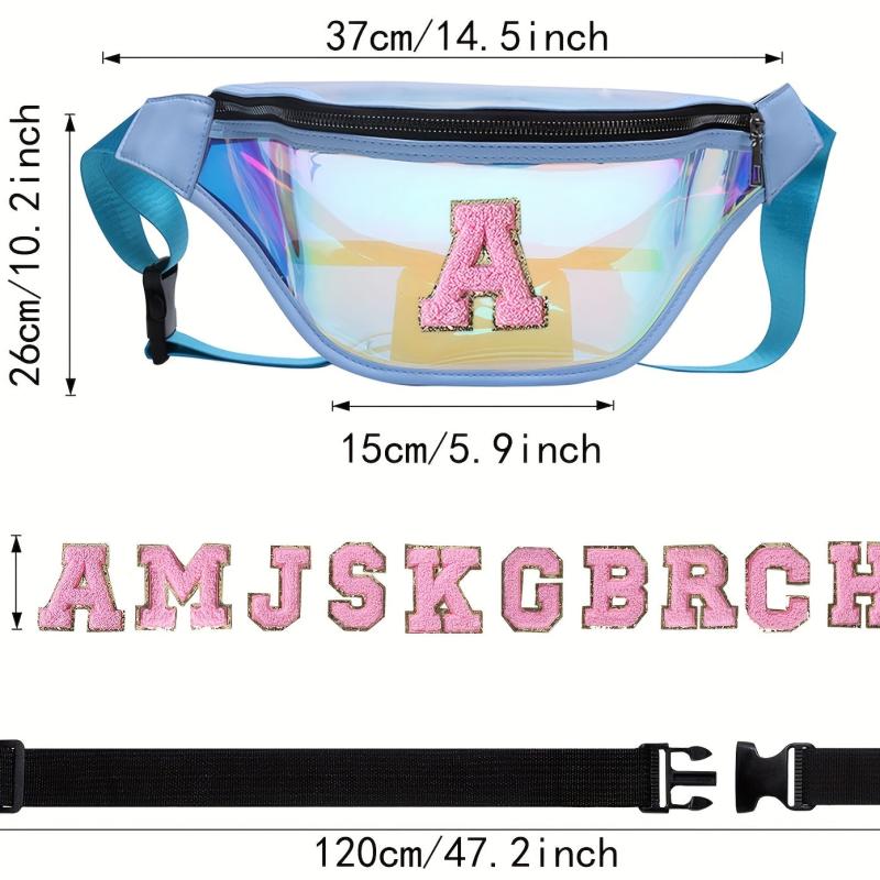 Women's Laser Fanny Bag with Initial Chenille Letter Patch - Adjustable Strap