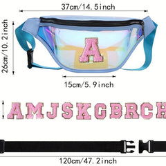 Women's Laser Fanny Bag with Initial Chenille Letter Patch - Adjustable Strap