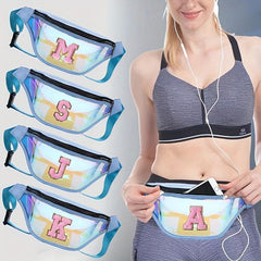 Women's Laser Fanny Bag with Initial Chenille Letter Patch - Adjustable Strap