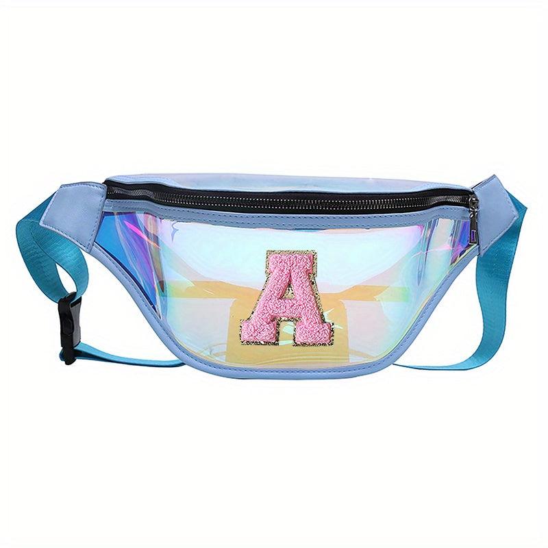 Women's Laser Fanny Bag with Initial Chenille Letter Patch - Adjustable Strap