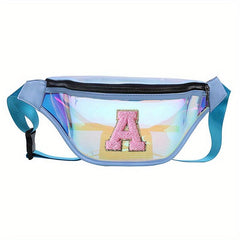 Women's Laser Fanny Bag with Initial Chenille Letter Patch - Adjustable Strap