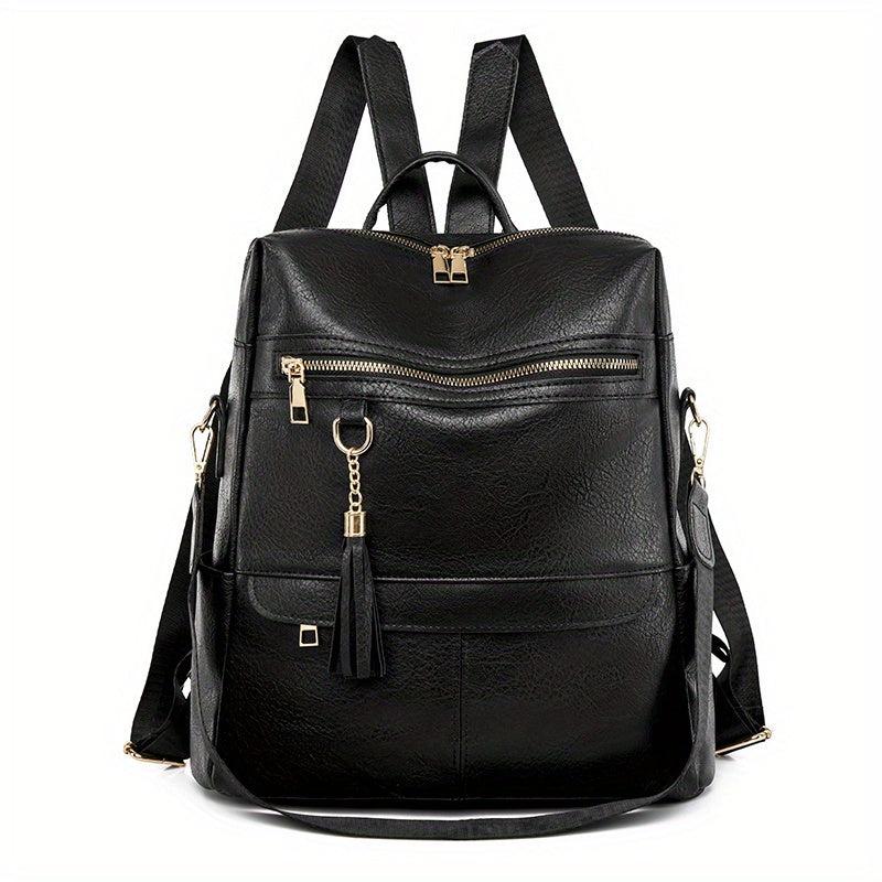 Solid Backpack Purse Casual Shoulder Bag Tassel Travel Schoolbag