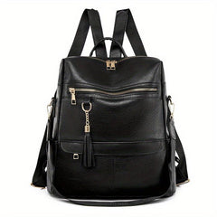 Solid Backpack Purse Casual Shoulder Bag Tassel Travel Schoolbag