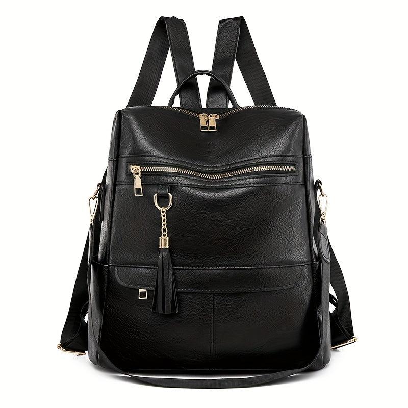 Solid Backpack Purse Casual Shoulder Bag Tassel Travel Schoolbag