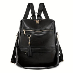 Solid Backpack Purse Casual Shoulder Bag Tassel Travel Schoolbag