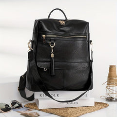 Solid Backpack Purse Casual Shoulder Bag Tassel Travel Schoolbag