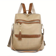 Solid Backpack Purse Casual Shoulder Bag Tassel Travel Schoolbag