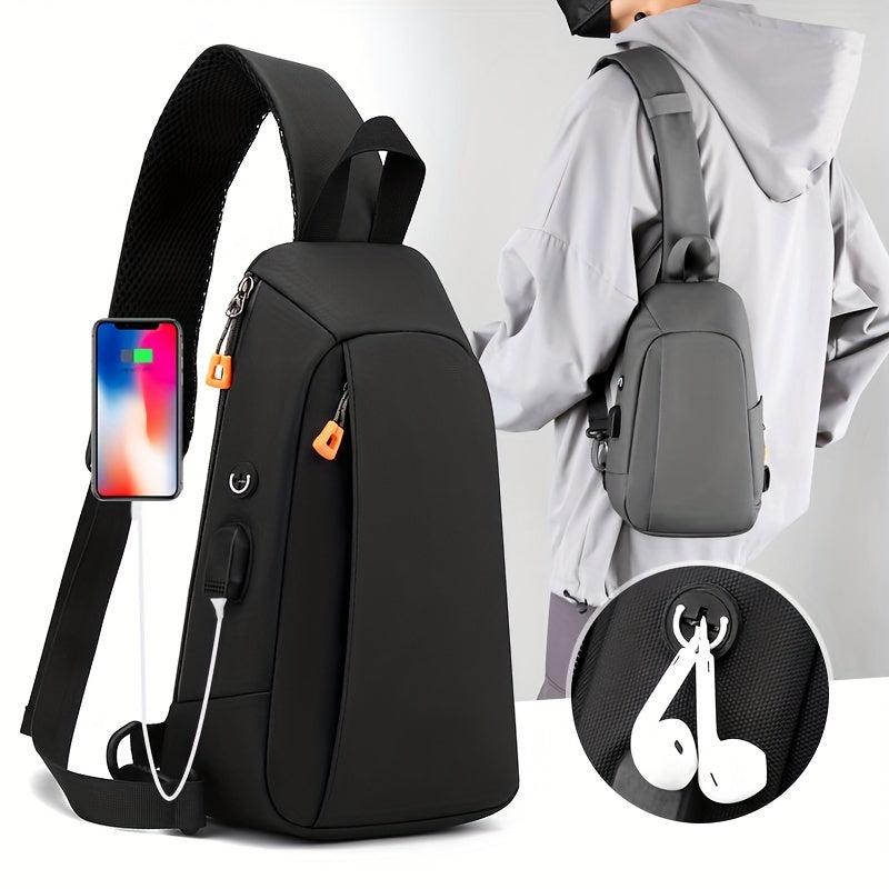 Men's Crossbody Bag With Earphone Hole And USB Charging Port