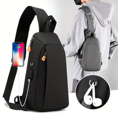 Men's Crossbody Bag With Earphone Hole And USB Charging Port