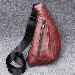 Men's Retro PU Crossbody Chest Bag for Outdoor Sports Travel