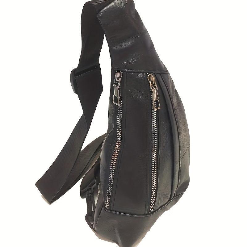 Men's Retro PU Crossbody Chest Bag for Outdoor Sports Travel