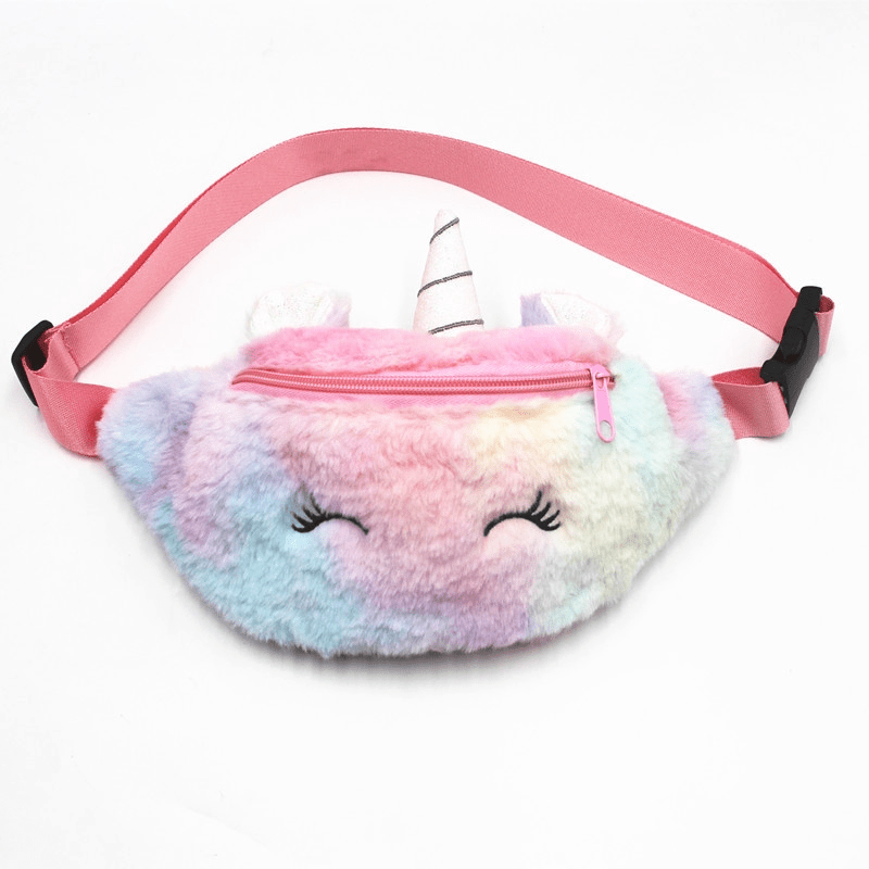 Unicorn Waist Bag Plush Girls Fanny Bag Rainbow Crossbody Bag