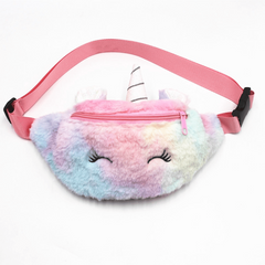 Unicorn Waist Bag Plush Girls Fanny Bag Rainbow Crossbody Bag