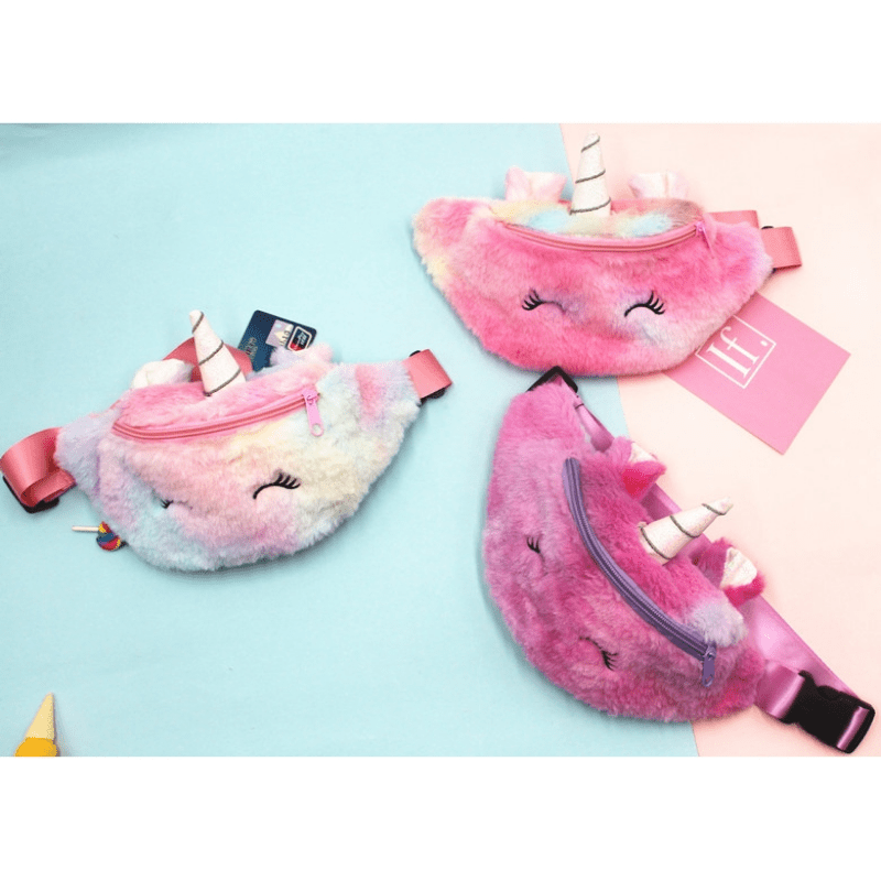 Unicorn Waist Bag Plush Girls Fanny Bag Rainbow Crossbody Bag