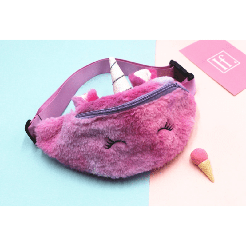Unicorn Waist Bag Plush Girls Fanny Bag Rainbow Crossbody Bag