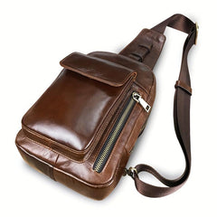 Men's Leather Vintage Crossbody Bag Multifunction Diagonal Shoulder Bag