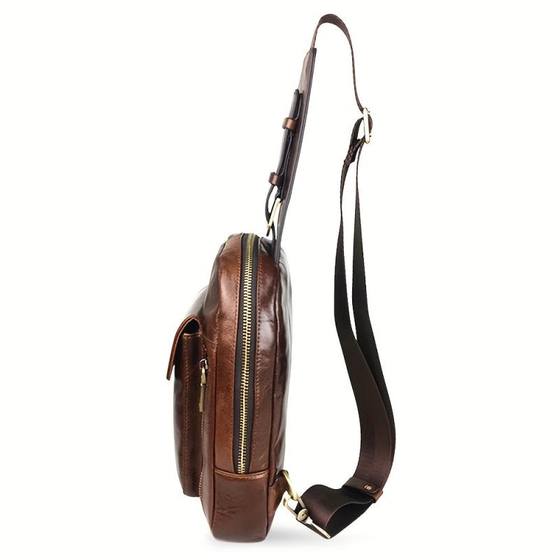 Men's Leather Vintage Crossbody Bag Multifunction Diagonal Shoulder Bag