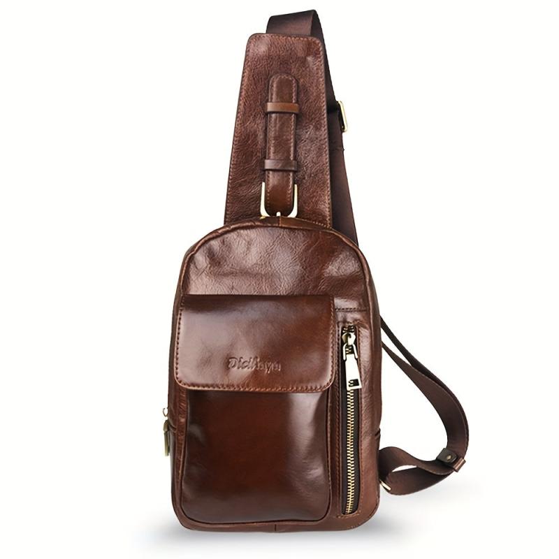 Men's Leather Vintage Crossbody Bag Multifunction Diagonal Shoulder Bag