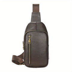 Men's Leather Sling Bag Backpack Outdoor Daypack Chest Pack Coffee